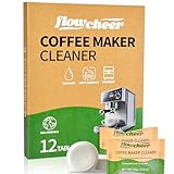 flowcheer Entkalker-Tabletten für Kaffeemaschinen, 12 Stück, Entkalkungs- und Reinigungs-Tabs für Breville Keurig, Gaggia, Nespresso, Delonghi, Jura, Ninja, Kaffee-Espressomaschinen