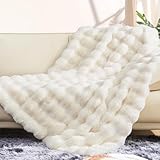 ROMROL Premium Kaninchen-Kunstfelldecke 150x200 cm, Dick Luxus Kunstfelldecke Winterdecke Maschinenwaschbar Für Sofa Bett Couch, Ultraweiche Plüschdecke Geschenk, Weiß