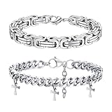 LOCCY Herrenarmbänder, 2 Stück Silber Edelstahl Panzerkette Armband Glieder Link Armkette für Männer Jungs Papa Sohn Ehemann Freund (Silber Set#3, 21)