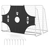 COSTWAY Fußballtor mit Abnehmbarer Torwand, 215 x 152 cm Fußballtore mit 5 Schusslöchern & Metallrahmen, Fussball Tor Garten wetterest, Football Goal für Kinder & Erwachsene