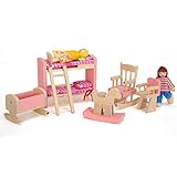 Zuzer 6PCS Puppenhaus Möbel Holz Miniatur Möbel Set Puppenhaus Zubehör Puppenhausmöbel Mini Puppenhaus Möbel für Jungen, Mädchen und Kleinkinder Wooden Dollhouse Furniture Set