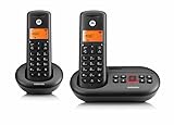 Motorola Voice – E212 2 Digitale Schnurlostelefone mit Anrufbeantworter, bis zu 12 Minuten Aufnahme, Anrufbeantworter, Anrufüberwachung, „Bitte Nicht stören“-Taste, Schwarz