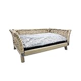 UNUS Hundebett aus Weide, eckiges Hundesofa L 90 x B 55 x H 35 cm, mit herausnehmbarem Polyesterkissen, perfekt für alle Hunderassen