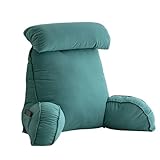 Lesekissen, Kuschelkissen mit Tasche, Abnehmbarer Nackenrolle, Armstütze, Bett-, Sitz- und Ruhekissen für Sofa und Boden, Entspannungskissen (Grün, 75 x 55 cm)