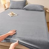 Spannbettlaken Spannbetttuch, Atmungsaktiv Matratzenauflage Bettlaken, Gebürsteter Milch-Samt, mit Gummizug Farbecht für 30CM Hohe Matratzen(Gray,180 * 200cm)
