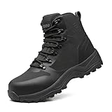 KOIFISH Sicherheitsstiefel Herren Damen rutschfest Leicht Arbeitsschuhe Hoch Sicherheitsschuhe Sportlich Stahlkappenschuhe Atmungsaktiv C28/Schwarz39