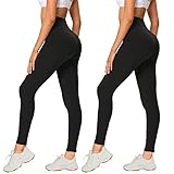 AMIYOYO 2er Pack Leggings für Damen High Waist Leggins Blickdicht Elastische Bauchweg Hosen Weiche Sporthose für Yoga Fitness Outdoor Freizeit(Schwarz*2,S-M=DE34-40)
