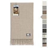 HANSA-FARM | Extra große Baby Alpaka Decke - 200 x 130 cm - Kuschelig weich aus 100% Baby Alpakawolle (kratzfrei, ungefärbt) Plaid Tagesdecke & Alpaka Wolldecke - Beige/Creme Uni (Braun)