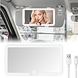 Auto Kosmetikspiegel, Universell Tragbar Spiegel auto sonnenblende mit 3 Leuchtmodi, LED wiederaufladbar auto spiegel, 23.5 * 12.7 * 1cm, Weiß