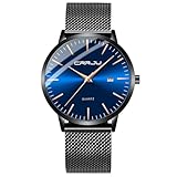 CRRJU Herren Uhr Ultra Dünne Wasserdicht Armbanduhr Herren Mode mit Schwarz Edelstahlband Mesh Analog Quarz Business Männer Uhren