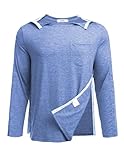 PINSPARK Langarmshirt Herren T-Shirts Laufshirts Atmungsaktiv Langarm Post Schulter Chirurgie Shirts Hemden nach Schulteroperationen Snap Open Tearaway Shirt Blau M