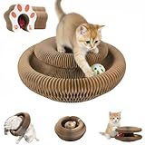Kratzkokon für Katzen – Multifunktionaler Wellpapp-Kratzkarton mit Ball und Glöckchen, Faltbares Kratzbrett für Innen- und Außenbereich, zum Spielen und Krallenpflege (C)