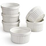 homEdge Porzellan-Auflaufförmchen-Set, 240 ml-Eisschüssel, Creme-Brûlée-Auflaufförmchen-Soufflé-Becher zum Backen, 6er-Set weiß