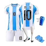 Fussball Trikot Kinder/Erwachsene Set, Nr.10 Fußball Training Skleidung，Schnell Trocknendes Atmungsaktives Fußballtrikot mit Fußball-T-Shirt (A, 116-122)