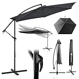 Juskys Ampelschirm Brazil 300 cm Kurbel Ständer - UV-Schutz wasserabweisend knickbar - Hülle - Sonnenschirm Marktschirm Gartenschirm - grau