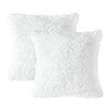 2er Set Plüsch Kissenbezüge, Doppelseitig Weicher Plüsch Zierkissenbezüge, Künstlich Pelz Fellkissen Dekorative, Kissenhülle Dekokissen für Sofa Schlafzimmer Zuhause Auto Dekor (40x40cm, Weiß)