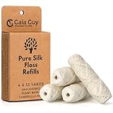 Gaia Guy Seiden-Zahnseide-Nachfüllpackung, aromatisierte Naturseide, 4 Spulen x 33 m, kompostierbar, nachhaltig und biologisch abbaubar, Seidenseide-Garn und umweltfreundliche Verpackung