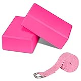 PUDSIRN Yoga-Block-Set, hochdichte EVA-Schaumstoffblöcke, rutschfest, mit Yoga-Gurt, Metall-D-Ring zur Verbesserung der Balance und Flexibilität für Yoga, Pilates, Meditation (Pink)