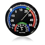 Analoges Innenthermometer und Hygrometer zur kontinuierlichen Überwachung von Luftfeuchtigkeit und Temperatur im Schlafzimmer, Keller, Sauna und Terrarienräumen (schwarz)