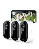 Arlo Essential HD Akku Überwachungskamera Aussen WLAN, Kabellos, 1080p Video, Farbnachtsicht, Licht, Bewegungsmelder, Sirene, 2-Wege Audio, Smart Home Secure Plan Testzeitraum, 3er Set, Weiß