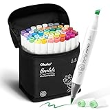 Ohuhu Marker Stifte Set, Pinsel Marker Stift mit 48 Farben Doppelseitige Farbspitz Chisel Brush Alkoholmarker für Comics Manga Pinsel Tip zum Skizzieren Kalligraphieren Zeichnen