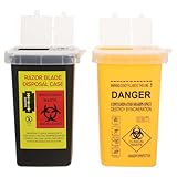 VILLFUL 2 Stück Mini Sharps Abfallbehälter aus Kunststoff Kompakter Nadelentsorgungsbehälter für Tattoo nadeln und Spitze Gegenstände Sicherer Nadelabwurfbehälter für Tattoo Studios