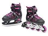 SMJ sport Kinder Mädchen 2IN1 Inlineskates Schlittschuhe Verstellbar Inliner ABEC7 LEA (30-33)