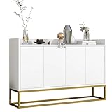 Merax Sideboard mit 4 Türen, griffloser Buffetschrank Aufbewahrungsschrank, Metallrahmen, verstellbare Regale, für Esszimmer, Wohnzimmer, Küche (Weiß)