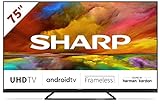 SHARP 75EQ3EA Android TV 189 cm (75 Zoll) 4K Ultra HD Android TV (Smart TV ohne Rahmen, Dolby Atmos, Quantum Dot, Harman Kardon) [Modelljahr 2022] [Energieklasse G]