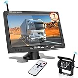 Hikity Rückfahrkamera Kabellos Set, IP67 wasserdichte Nachtsicht Auto Rückfahrkamera Funk und 7 Zoll HD Monitor Videoaufzeichnung für LKW Wohnwagen Anhänger Bus Truck