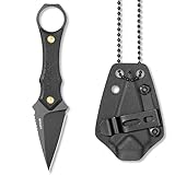 LOTHAR PORCUPINE 14C28N Stahl Neck Knife Messer,42A Fulltang Kleines Feststehendes Messer mit G10 Griff, Outdoor Messer mit Kydex Scheide und Gürtelclip (Schwarze Klinge)