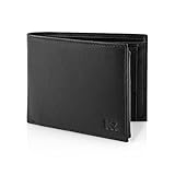 KRONIFY Leder Geldbörse Herren I Echtleder Portmonee I RFID Schutz I Querformat I Geldbörse mit Münzfach I 13 Kartenfächer I Geldbeutel Herren I Geschenk Box I Nappa Schwarz