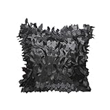 Artibetter Satin Kissenbezug mit Kleinem Blattmuster Schwarzer Dekorativer Überzug für Sofa und Bett Weicher Langlebiger Throw Pillow Bezug ohne Kissenfüllung Fein Verarbeitet und