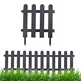 Gartenzaun Steckzaun 3m - Höhe 30 cm - Rasenkante Kunststoff - Beetumrandung - Zaunelemente für Garten - UV - & Frostbeständig, Flexibel - mit Befestigungszubehör Schwarz