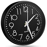 Xpieoyrm 20cm Batteriebetriebene runde Uhren, Lautlos Modern, 8 Zoll Einfach zu Lesen Uhren, Schwarz Klassisch Analog Deko, für Wohnzimmer Schlafzimmer Büro Küche