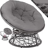 tectake® Papasansessel, gemütlicher Drehsessel mit Kissen rund, bequemer Rattansessel, Loungesessel drehbar, runder Relax Korbsessel Rattan für Wohnzimmer, Leseecke, Lounge - grau