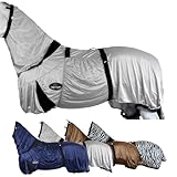 Marengos - Ekzemerdecke mit Halsteil & Bauchlatz – Fliegendecke aus feinmaschigem Gewebe – Schutz v. Insekten – doppelter Frontverschluss & Gehfalte – Pferdedecke in Silbergrau – 155cm
