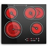 KICHPOWER Glaskeramikkochfeld 4 Platten, Einbau Kochfeld 60cm, Herdplatte 4 Kochfelder, 6600W, Doppel & Ovale Kochzone, 9 Heizstufen, Touch, Timer, Restwärmeanzeige, Kindersicherung, für alle Töpfe