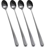 tiokin Latte Macchiato Löffel, Eislöffel Lang 4-teilig, 22.3 cm Edelstahl Longdrinklöffel, Lange Löffel für Cocktail kaffee Tee Milchshake Eisbecher Dessert(Schwarz)