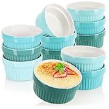 COM-FOUR® 12x Soufflé Förmchen - Creme Brulee Schälchen aus Keramik - Ofenfeste Förmchen - Dessertschale und Pastetenförmchen für Ragout Fin - je 270 ml - Grüntöne