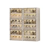 Transparente stapelbare Schuh-Aufbewahrungsbox mit 6 Ebenen, faltbar, mit Deckel, 12 Fächer, platzsparender Kunststoffschrank für Eingangsbereich und Schlafzimmer, einfache Montage