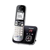 Panasonic KX-TG6821GB DECT Schnurlostelefon mit Anrufbeantworter (strahlungsarm, Eco-Modus, GAP Telefon, Festnetz, Anrufsperre) schwarz