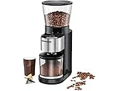 ROMMELSBACHER Kaffeemühle EKM 500 - Kegelmahlwerk, Präzisions-Waage, Halterung für Siebträger, Mahlgrad in 39 Stufen, 5 Funktionstasten für individuelle und flexible Nutzung, Schwarz/Edelstahl