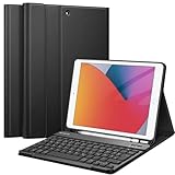 FINTIE Tastatur Hülle für iPad 10.2 Zoll (9/8/ 7 Generation - 2021/2020/2019), Soft TPU Rückseite Gehäuse Schutzhülle mit Pencil Halter, magnetisch Abnehmbarer Tastatur mit QWERTZ Layout, Schwarz