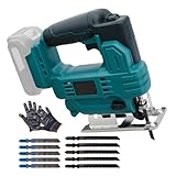 Akku Stichsäge Kompatibel mit Makita 18V Akku, 6 Stufige Variable Geschwindigkeitsregelung, 0–45° Gehrungswinkel, Elektrische Kabellose Stichsäge mit Sägeblatt für Holz und Metall (Ohne Akku)