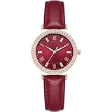 NUOVO Damenuhren Damen Quarz Armbanduhr mit Luxus Kristalldiamanten für Frauen Mädchen Mode Rotes Lederarmband Tägliches Leben wasserdichte Damenuhr Ideale Wahl für Geschenke
