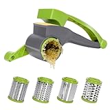 Masthome Käsereibe,Parmesanreibe mit 4 Edelstahl Edelstahltrommel,Käsereibe mit Kurbel für müheloses Reiben von Hartkäse,Schokolade,Rotierende Käsereibe,Grün
