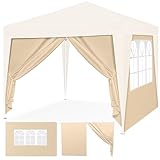KESSER® 2X Seitenwand für Pavillon 3x3m - Faltpavillon Pop Up | klappbar | platzsparend | verstaubar| mit Reißverschluss| Seitenfenster Transparent| Wetterbeständig | Pavillon Seitenteile | Beige