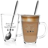 com-four® 2x Latte Macchiato Glas - Latte Macchiato Gläser mit Löffel - Kaffeegläser mit Henkel - Trinkglas für Tee, Kaffee, Kakao