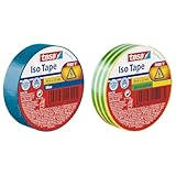 tesa Isolierband - Selbstklebendes Isolierband - 2x 10 m - 1x BLAU - 1x Grün-Gelb, hitzebeständig - Zum Isolieren, Reparieren und Bündeln